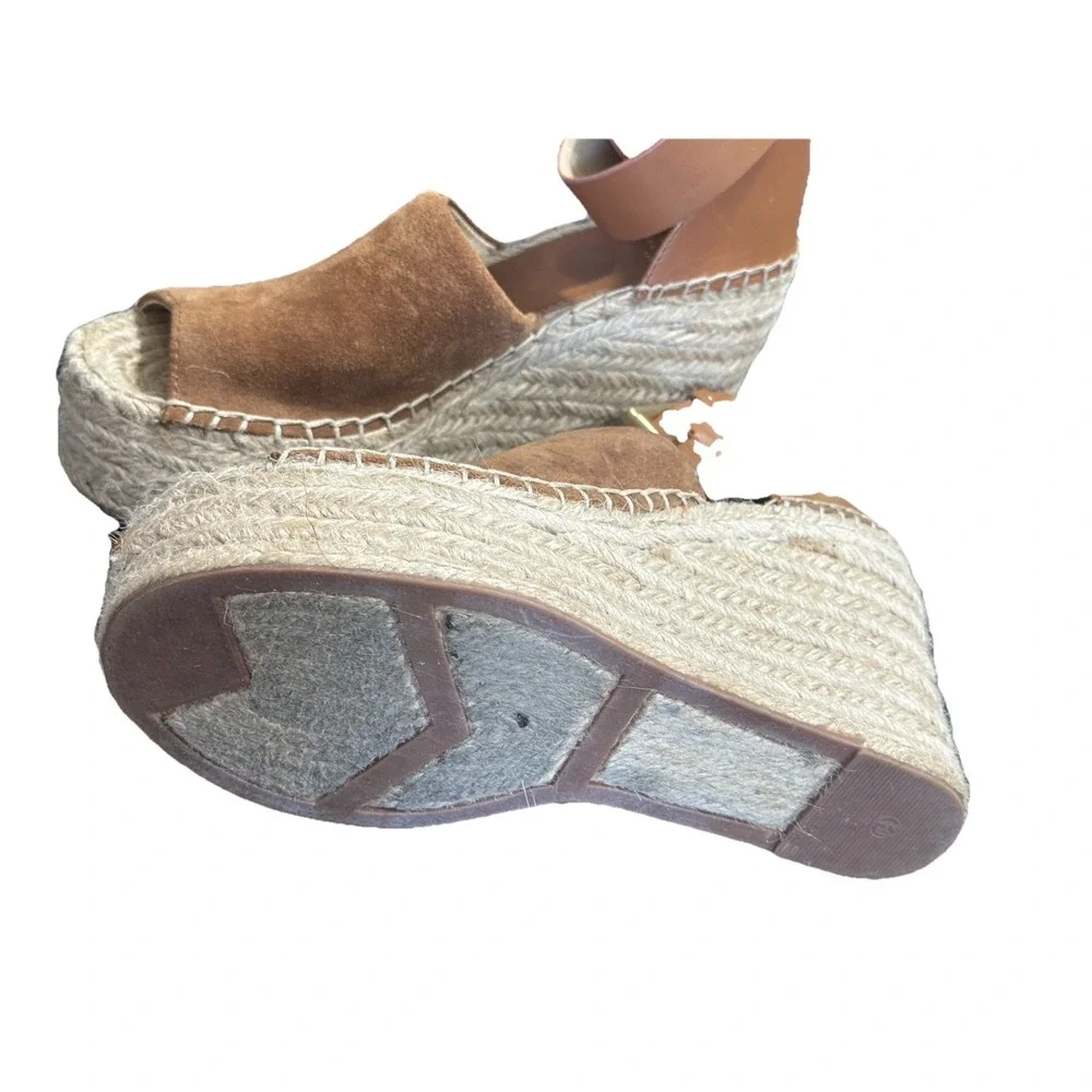 Marc Fisher Alida Suede Espadrille Platform Wedge Sandals Brown Open Toe 6.5M‎